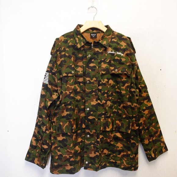 Army Green Camo Canvas Military Mens Jacket 2XL Chore Wanna Live Survive Weallin - Picture 2 of 11